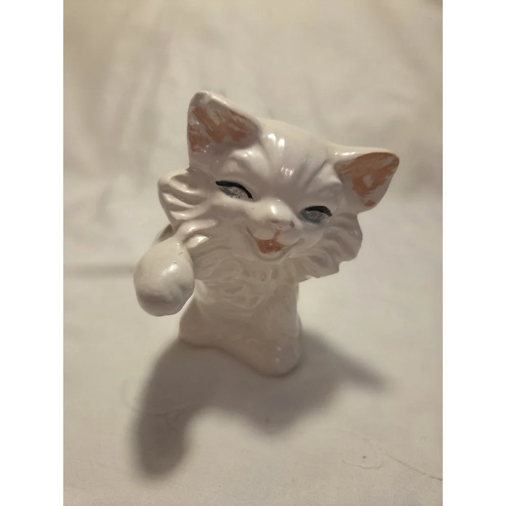 Vintage Ceramic Happy Cat Figurine - 40s Or 50s Made In‎ Japan